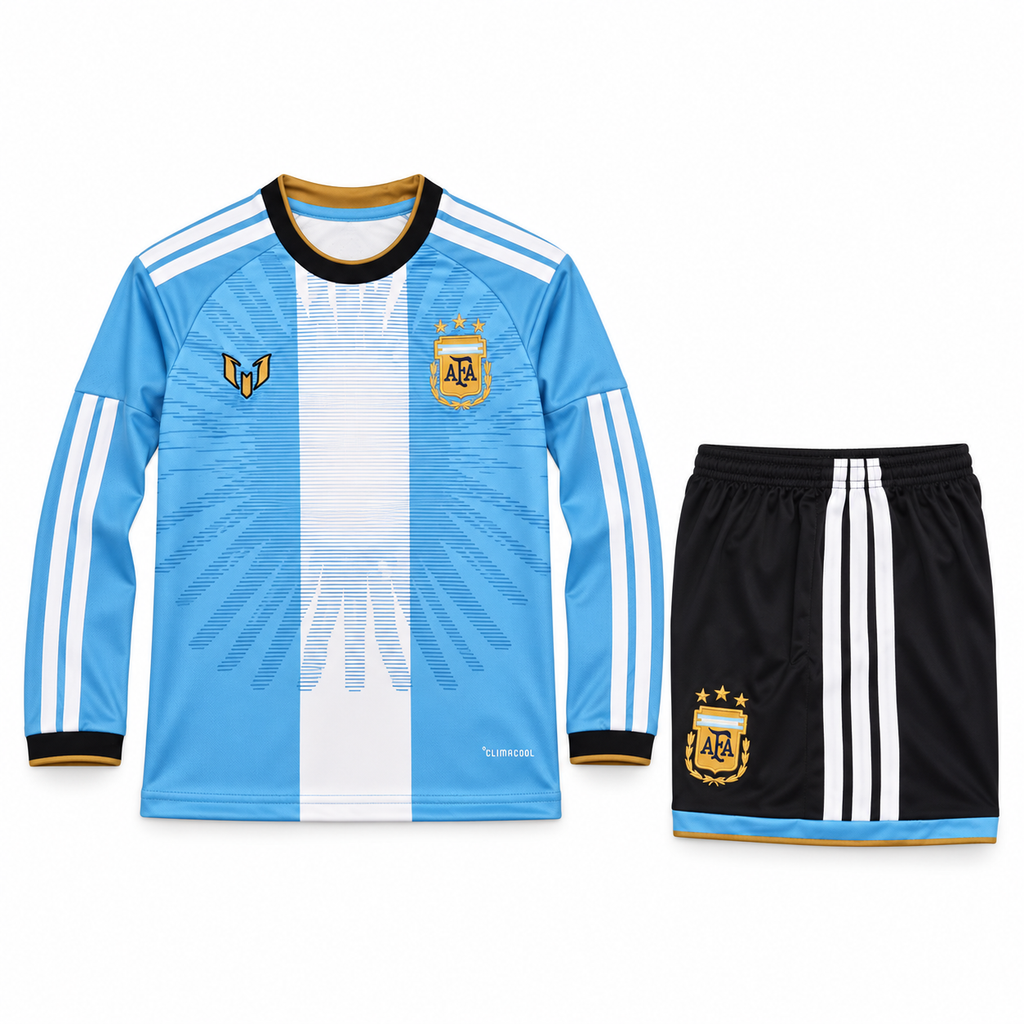 Conjunto Infantil Argentina Mundial 2026 - Edición Especial Messi Manga Larga — Frontal